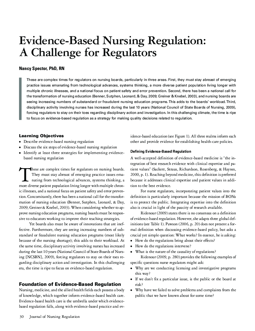 عکس صفحه اول مقاله: Evidence-Based Nursing Regulation: A Challenge for Regulators Evidence-Based Nursing Regulation: A Challenge for Regulators