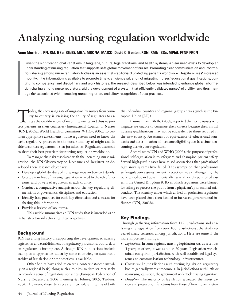 عکس صفحه اول مقاله: Analyzing nursing regulation worldwide Analyzing nursing regulation worldwide