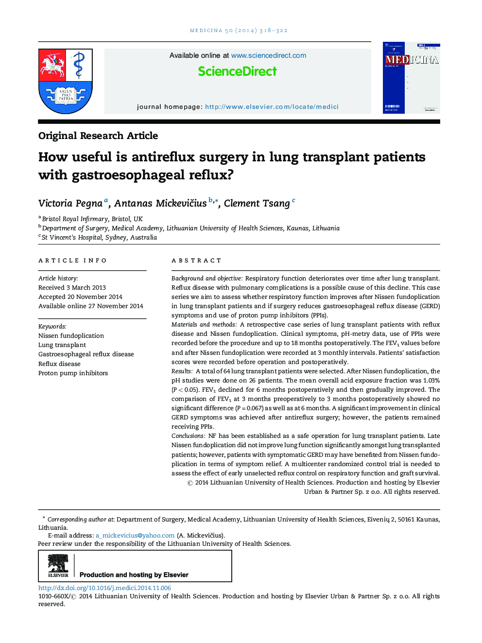 How useful is antireflux surgery in lung transplant patients with gastroesophageal reflux? 