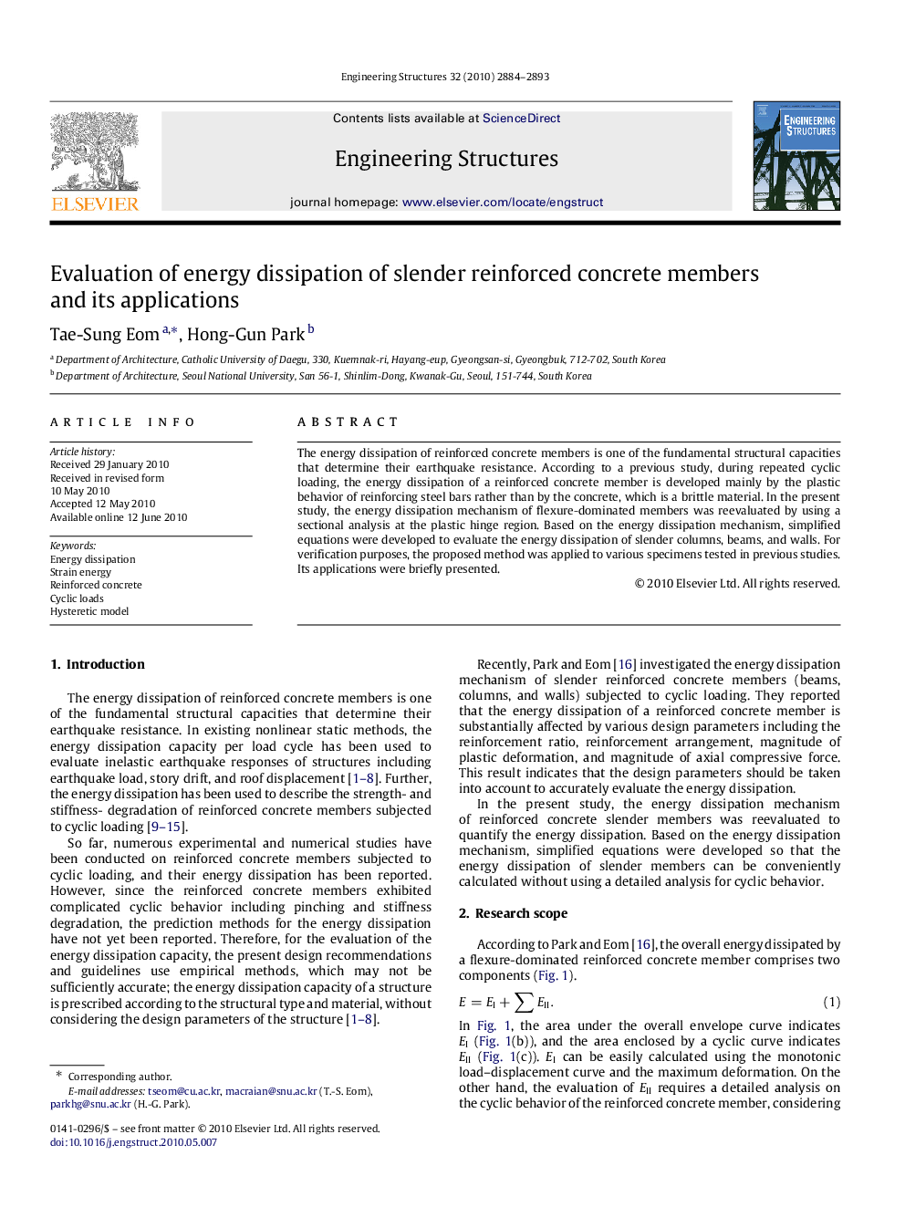 Evaluation of energy dissipation of slender reinforced concrete members and its applications