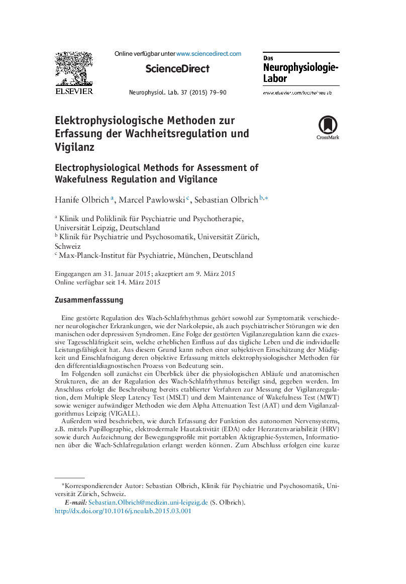 Elektrophysiologische Methoden zur Erfassung der Wachheitsregulation und Vigilanz