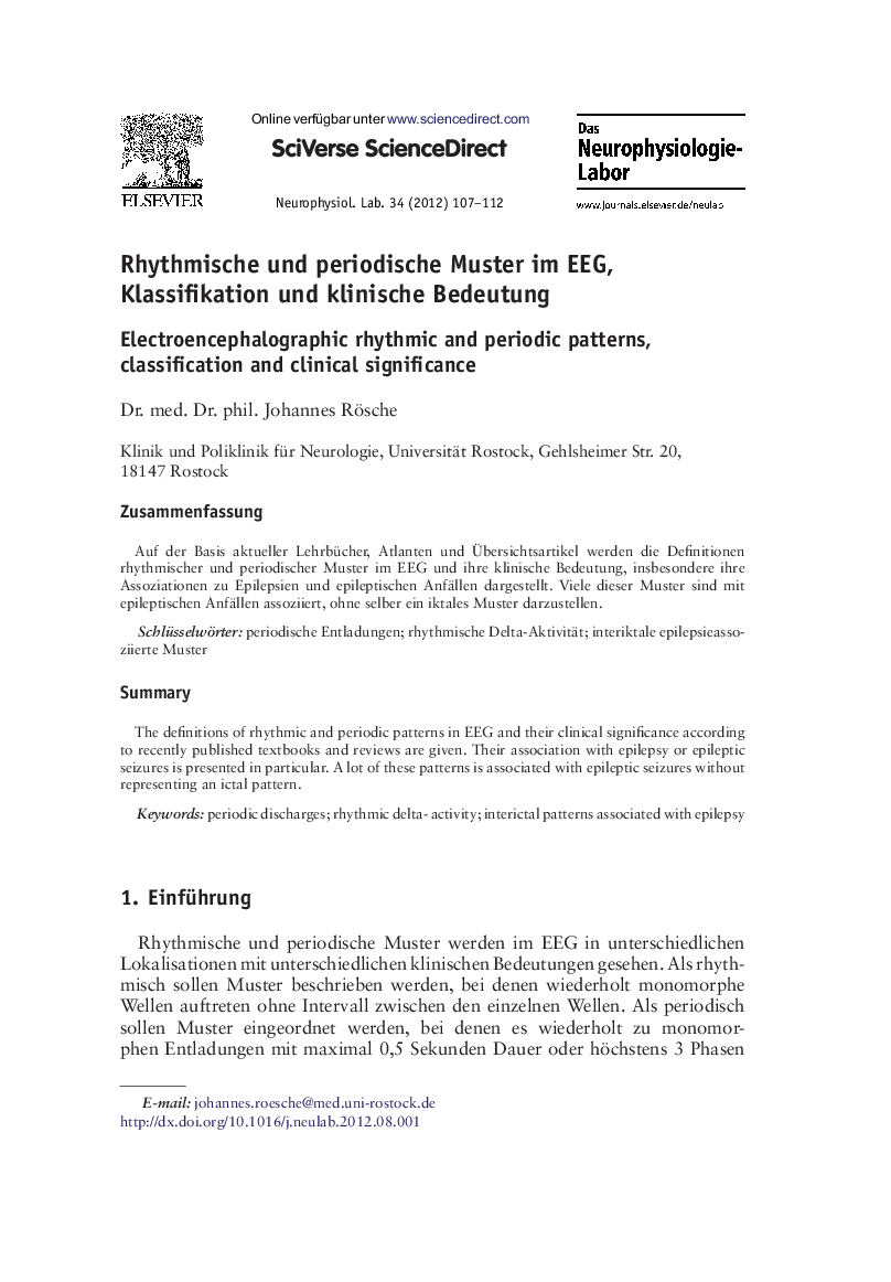 Rhythmische und periodische Muster im EEG, Klassifikation und klinische Bedeutung