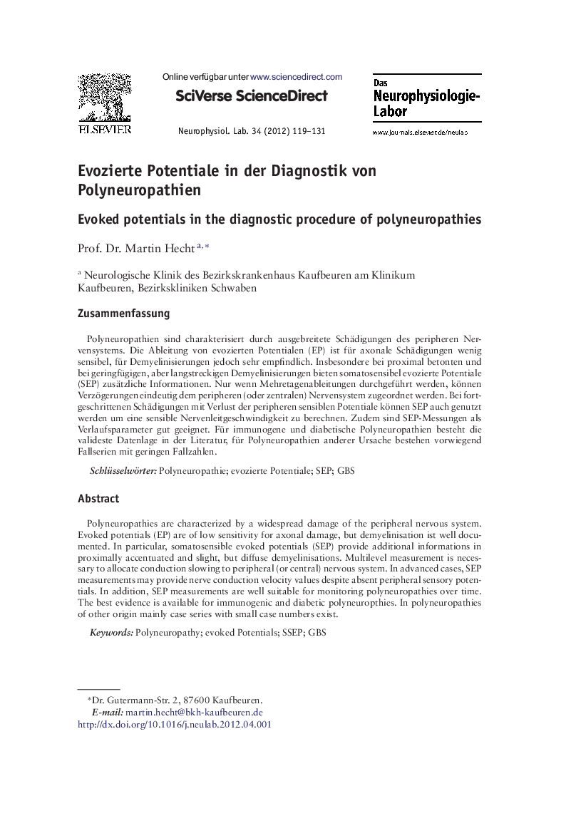 Evozierte Potentiale in der Diagnostik von Polyneuropathien