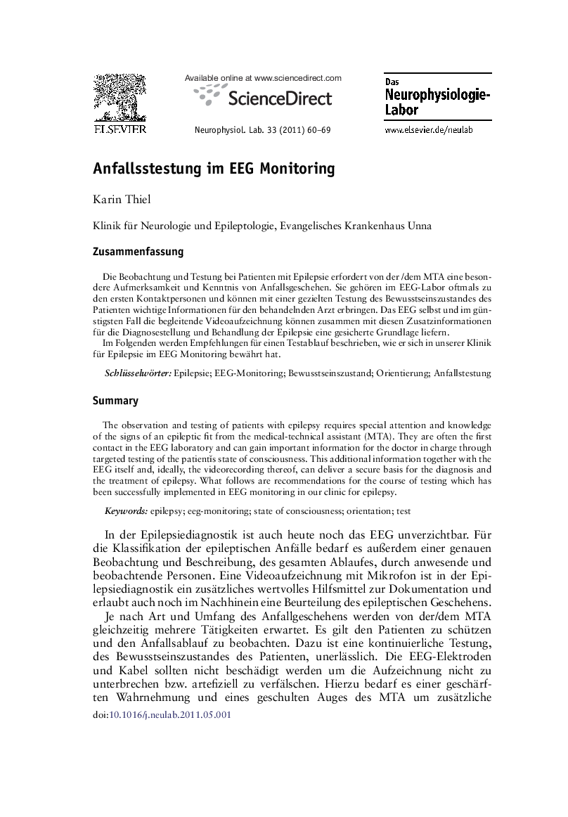 Anfallsstestung im EEG Monitoring