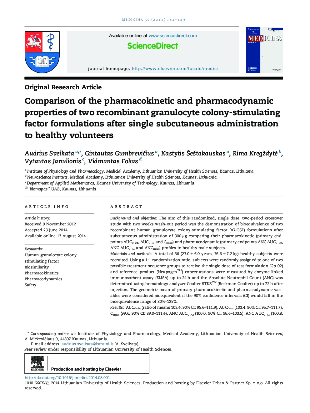 Comparison of the pharmacokinetic and pharmacodynamic properties of two recombinant granulocyte colony-stimulating factor formulations after single subcutaneous administration to healthy volunteers 