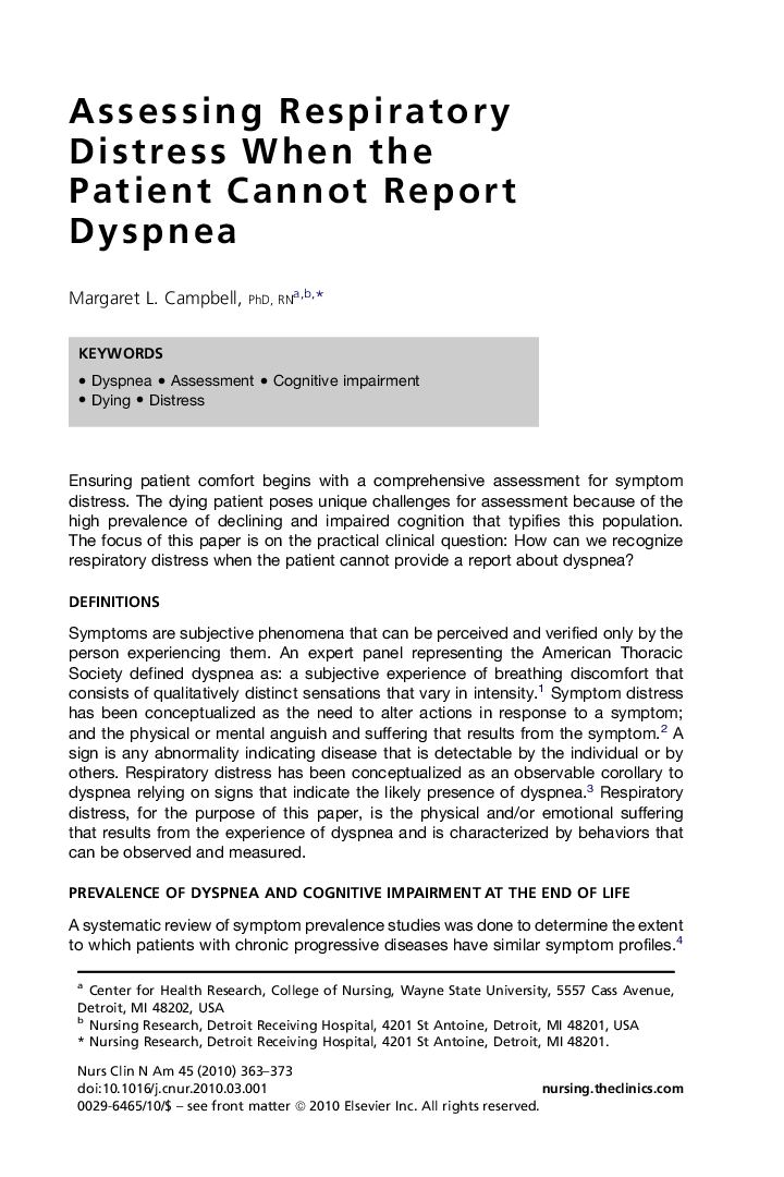 Assessing Respiratory Distress When the Patient Cannot Report Dyspnea