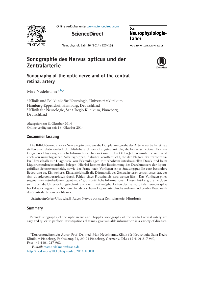 Sonographie des Nervus opticus und der Zentralarterie