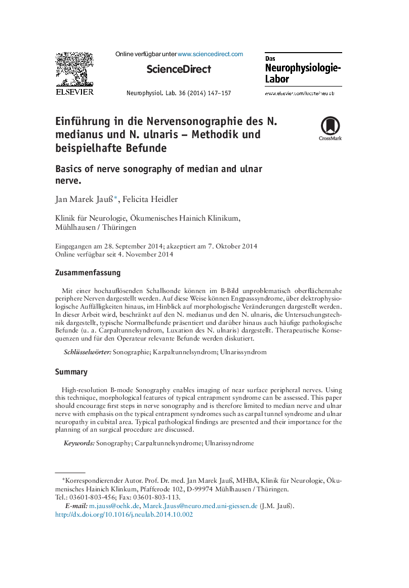 Einführung in die Nervensonographie des N. medianus und N. ulnaris – Methodik und beispielhafte Befunde