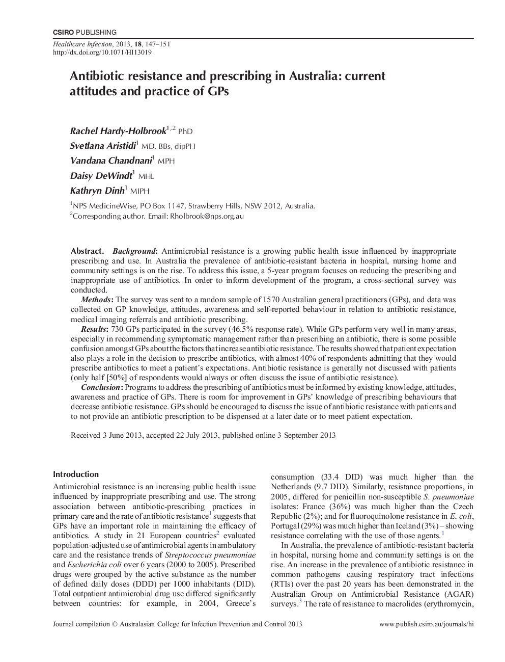 Antibiotic resistance and prescribing in Australia: current attitudes and practice of GPs