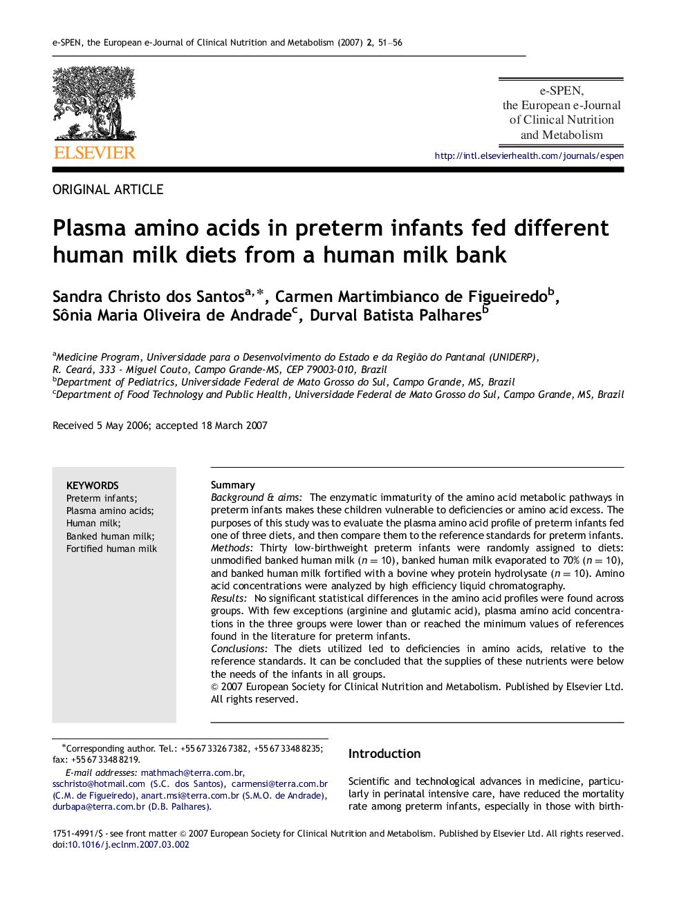 Plasma amino acids in preterm infants fed different human milk diets from a human milk bank