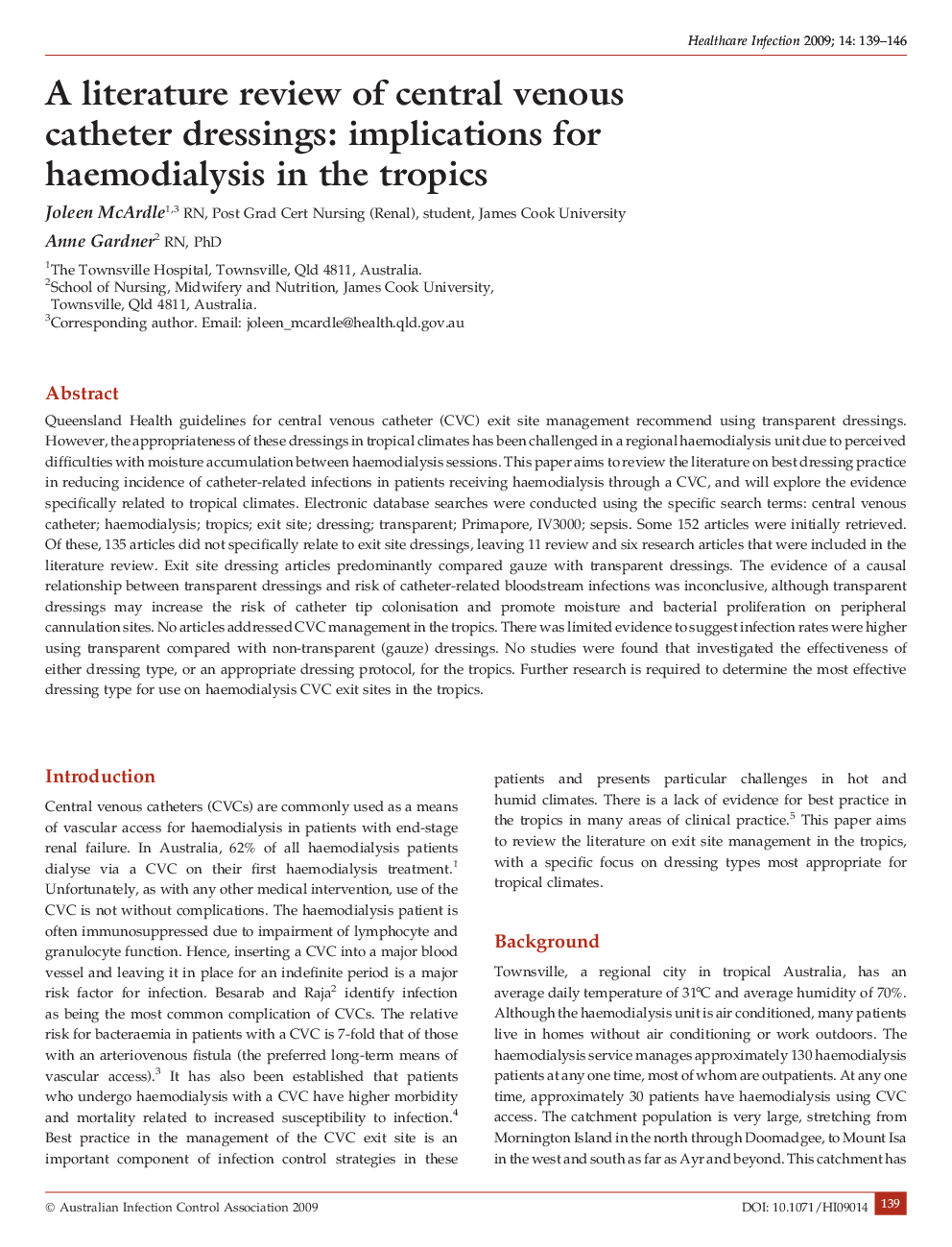 A literature review of central venous catheter dressings: implications for haemodialysis in the tropics