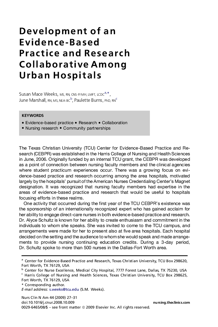 Development of an Evidence-Based Practice and Research Collaborative Among Urban Hospitals