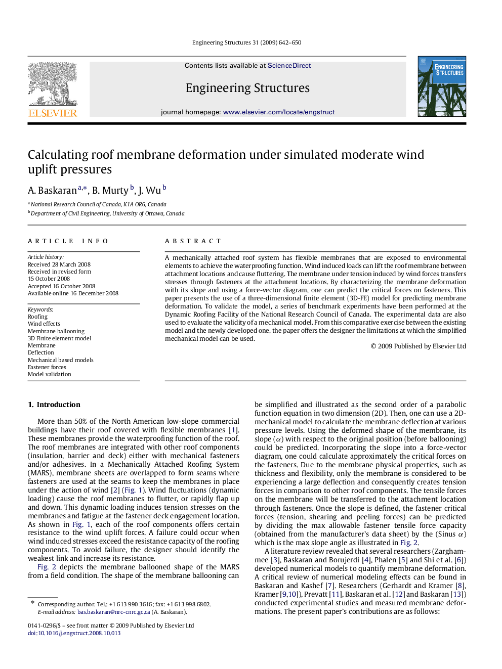 Calculating roof membrane deformation under simulated moderate wind uplift pressures