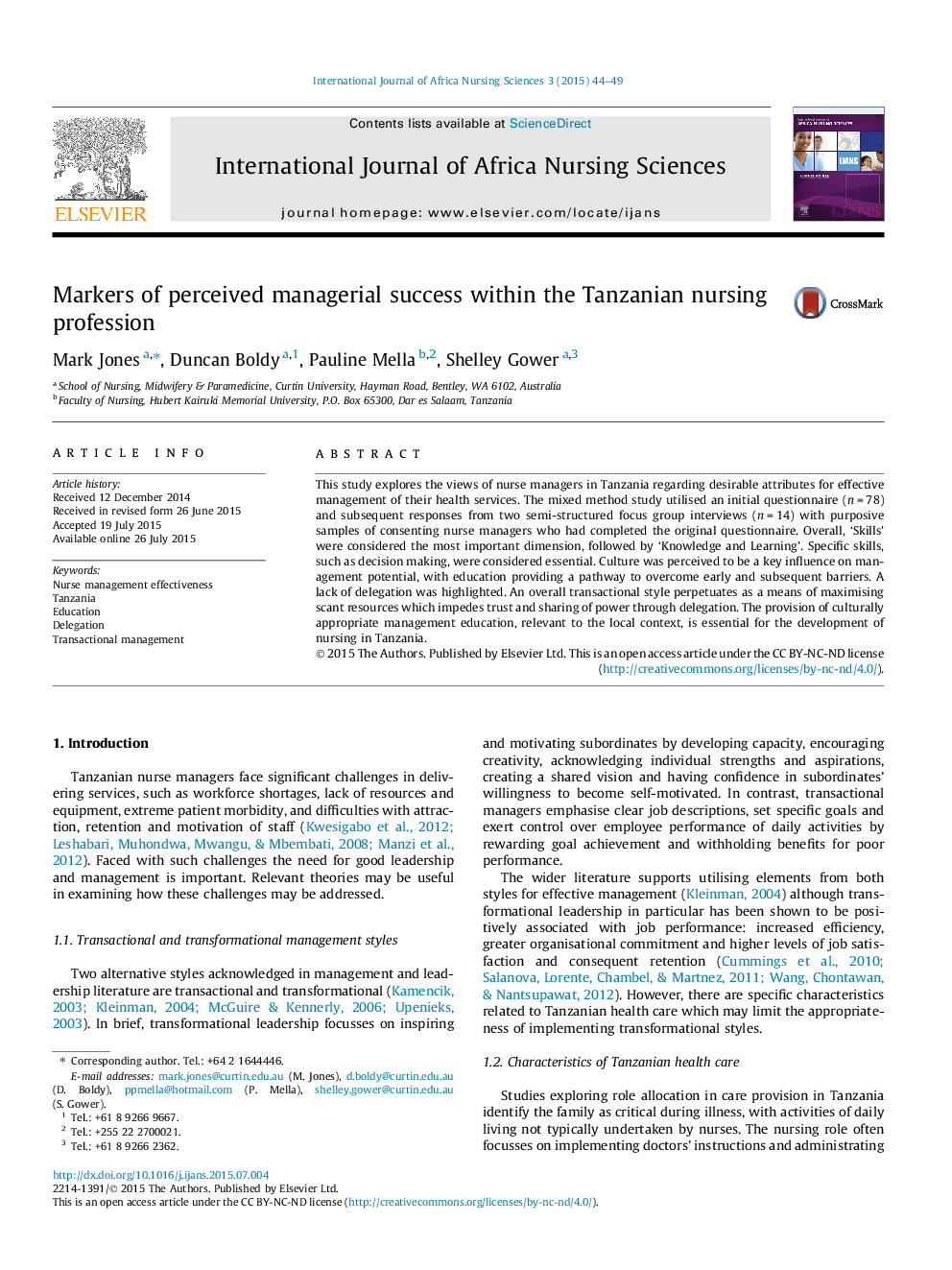 Markers of perceived managerial success within the Tanzanian nursing profession