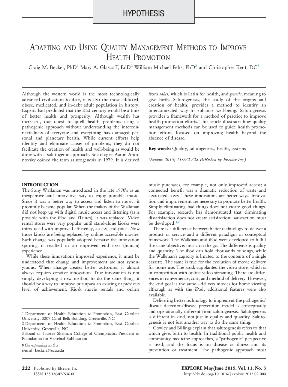 Adapting and Using Quality Management Methods to Improve Health Promotion