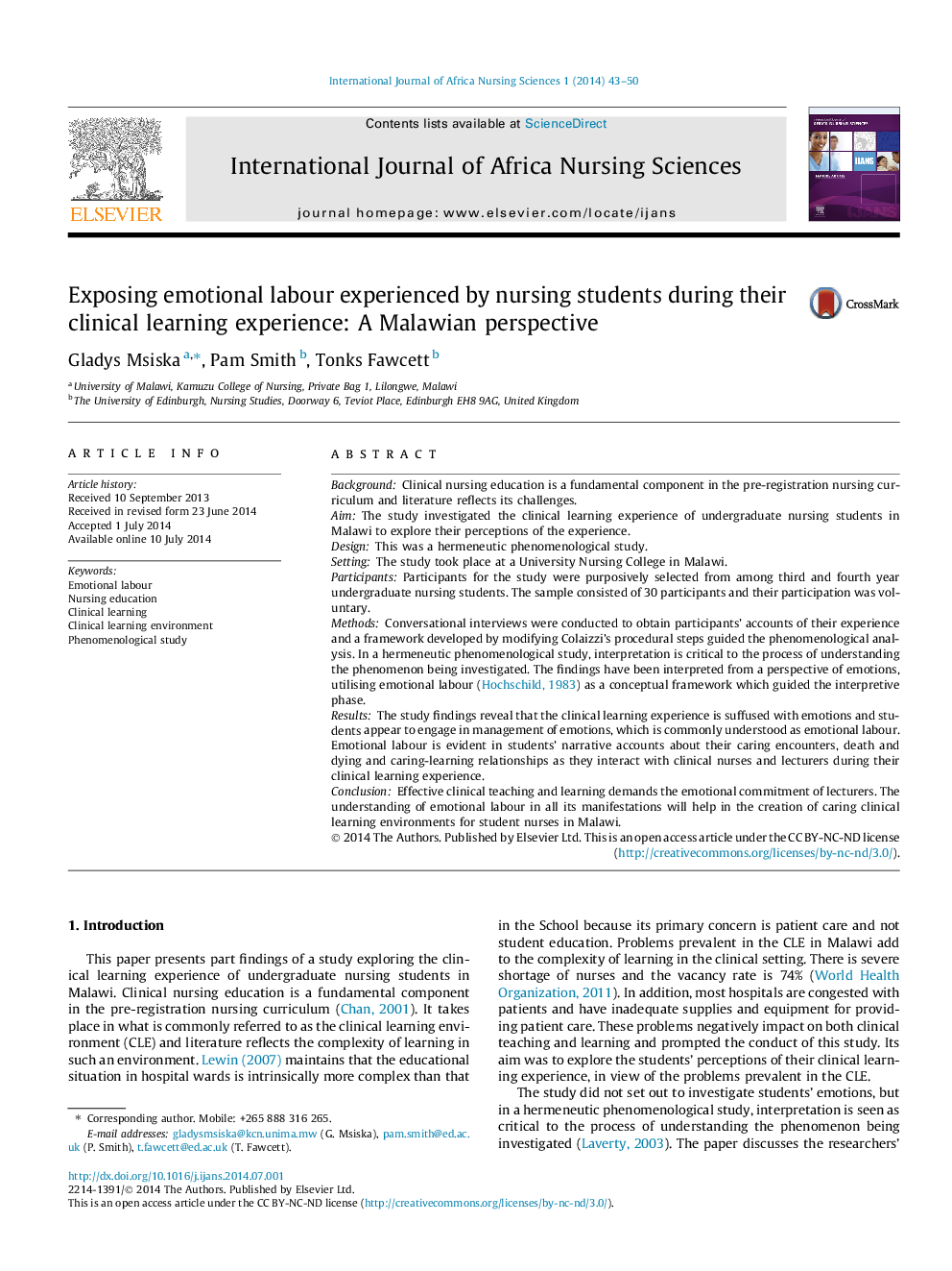 Exposing emotional labour experienced by nursing students during their clinical learning experience: A Malawian perspective