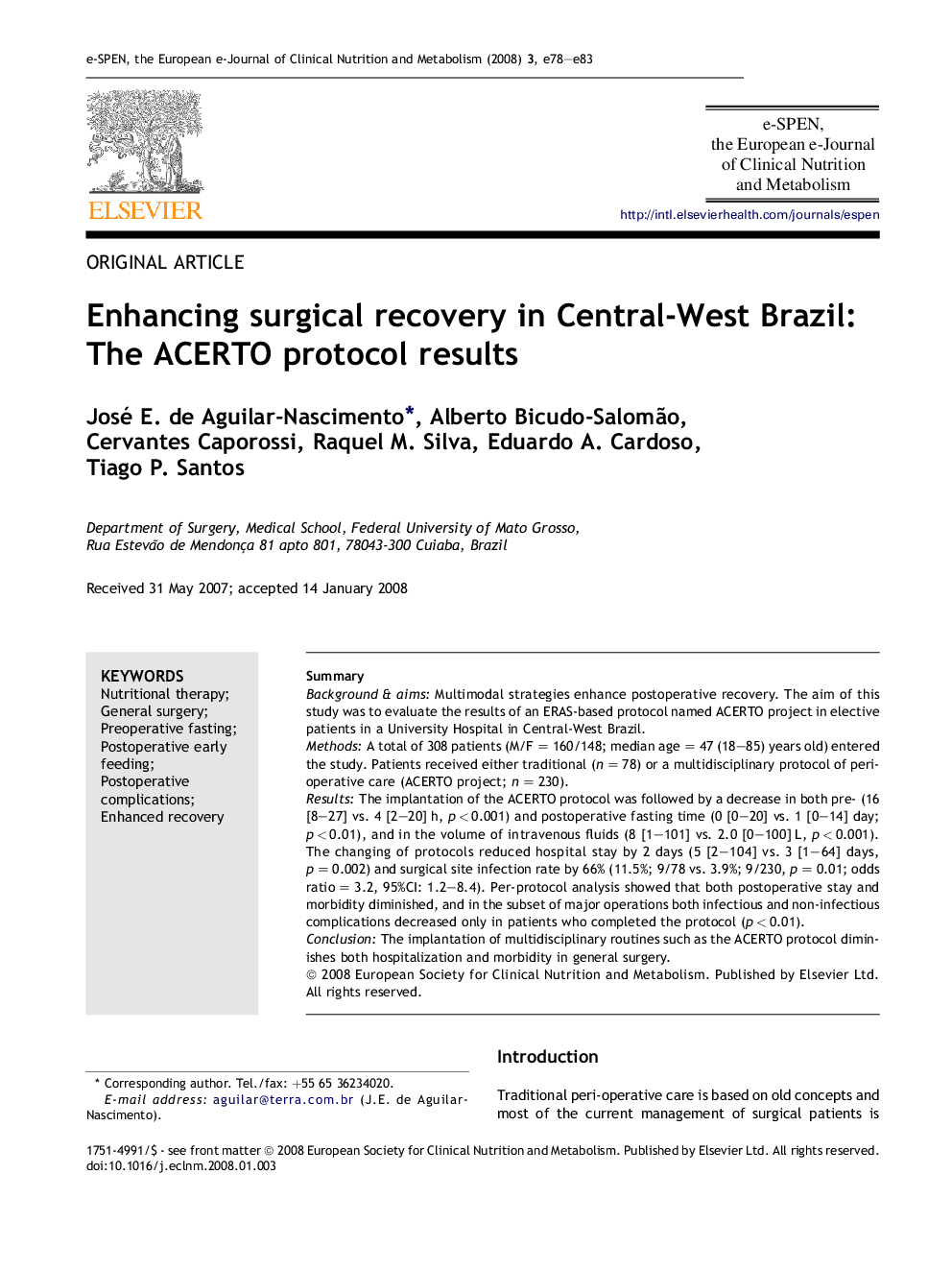 Enhancing surgical recovery in Central-West Brazil: The ACERTO protocol results