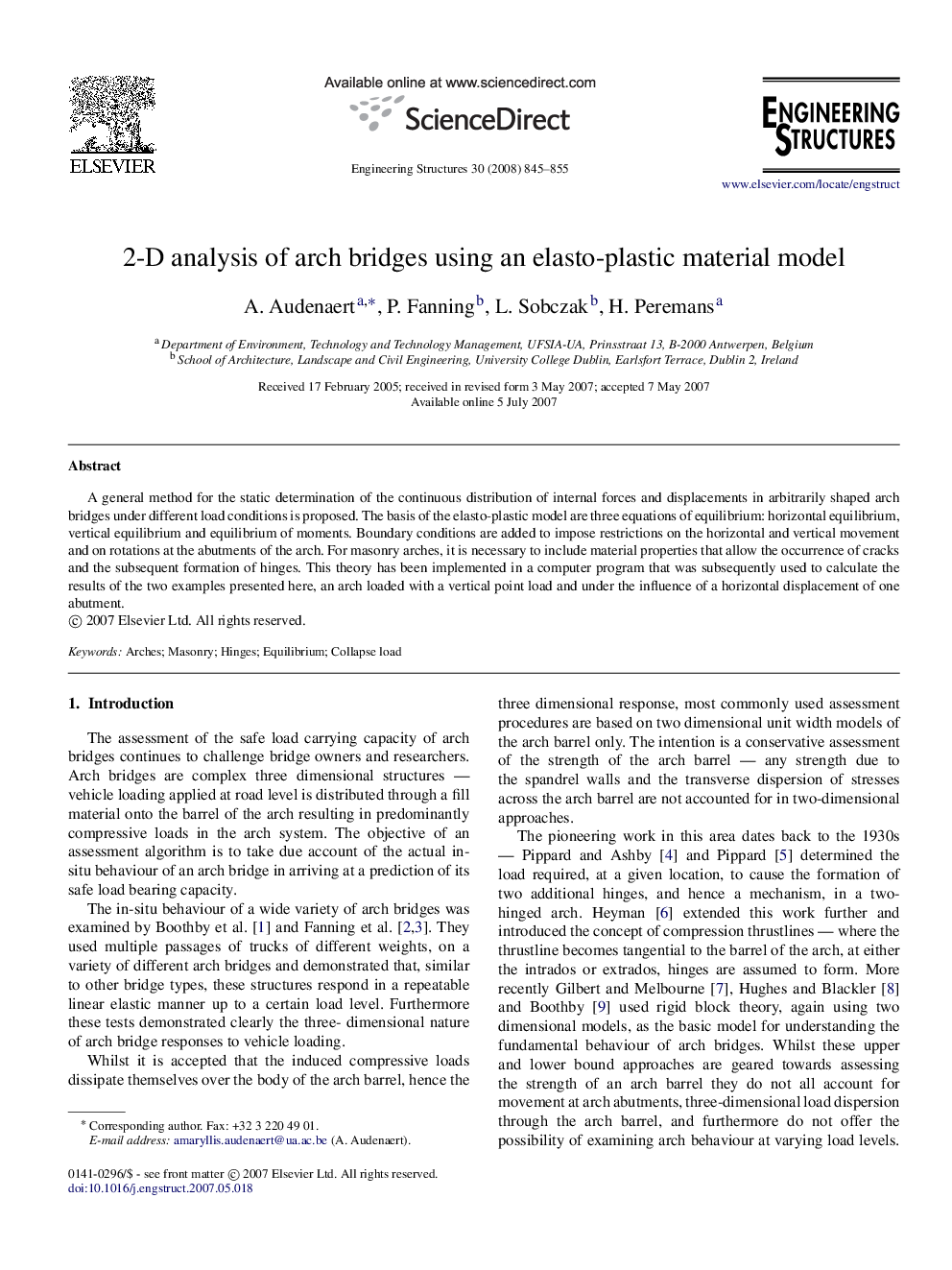 2-D analysis of arch bridges using an elasto-plastic material model