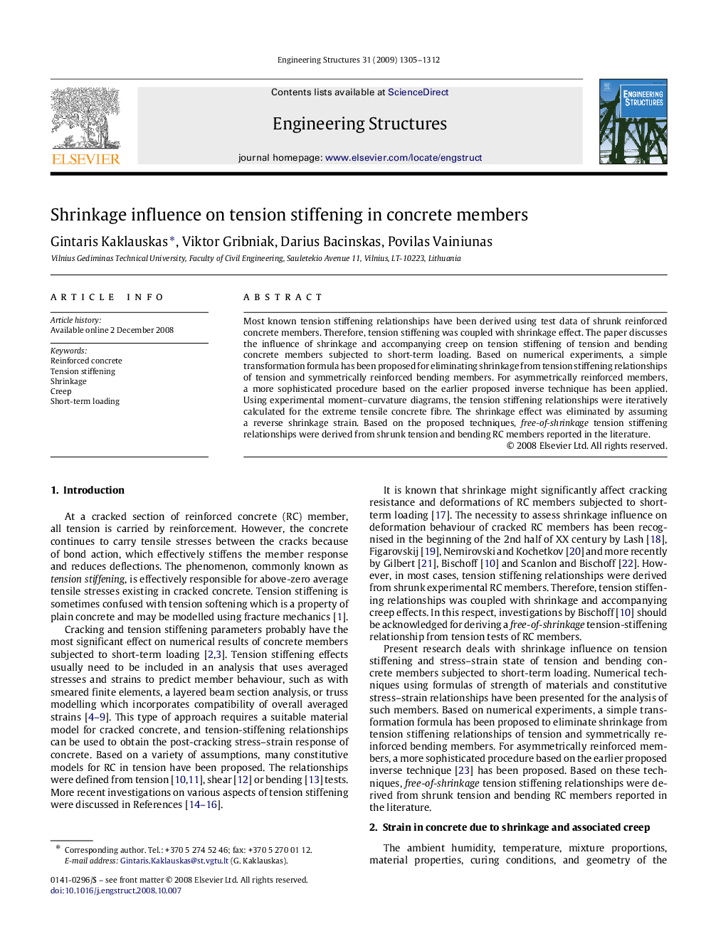 Shrinkage influence on tension stiffening in concrete members