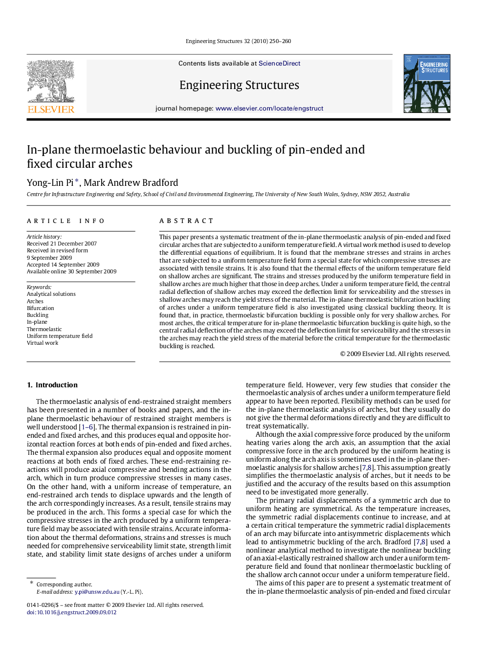 In-plane thermoelastic behaviour and buckling of pin-ended and fixed circular arches