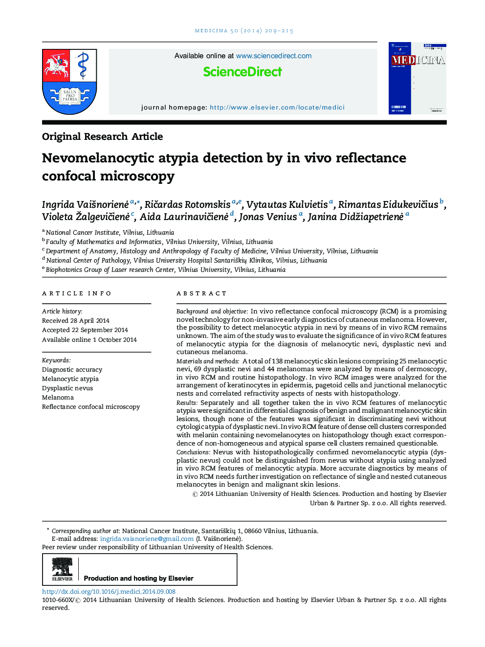 Nevomelanocytic atypia detection by in vivo reflectance confocal microscopy 