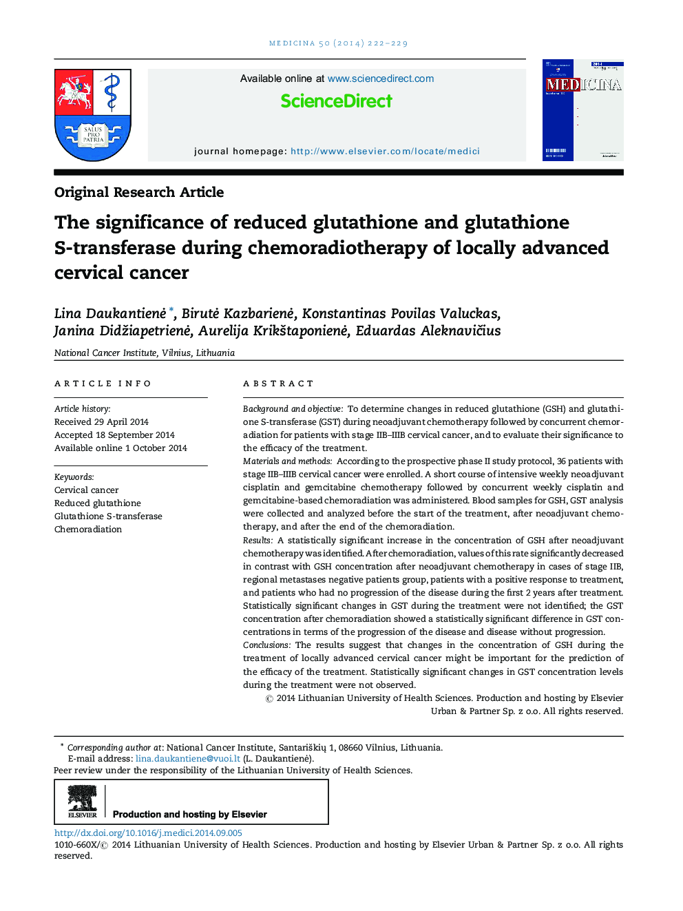 The significance of reduced glutathione and glutathione S-transferase during chemoradiotherapy of locally advanced cervical cancer 