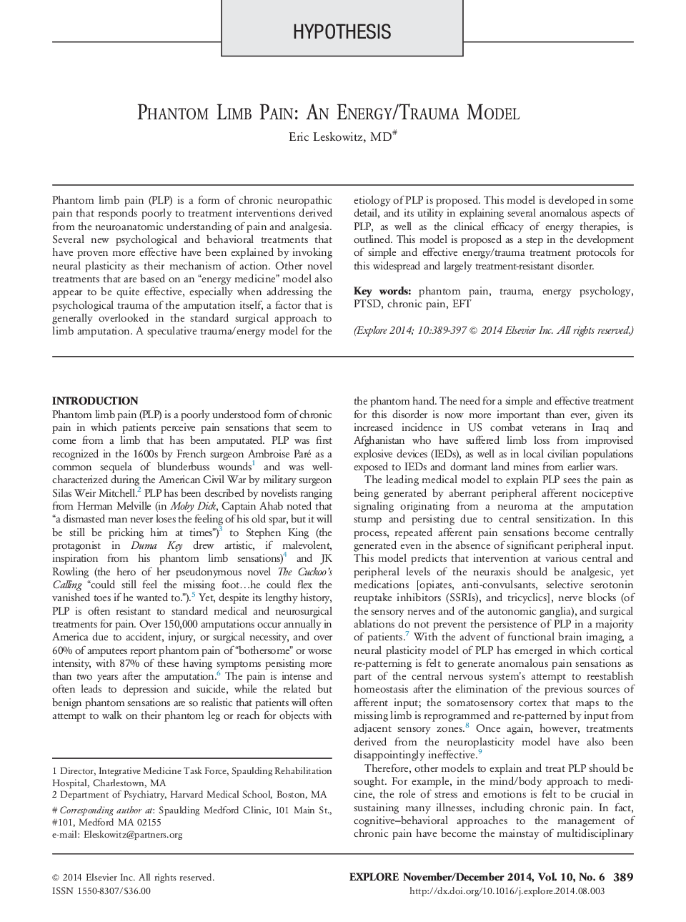 Phantom Limb Pain: An Energy/Trauma Model