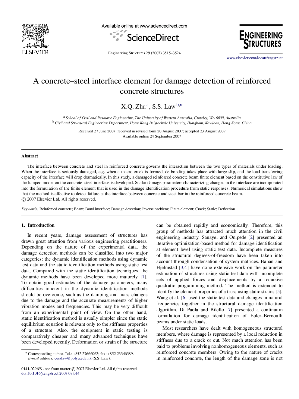 A concrete–steel interface element for damage detection of reinforced concrete structures