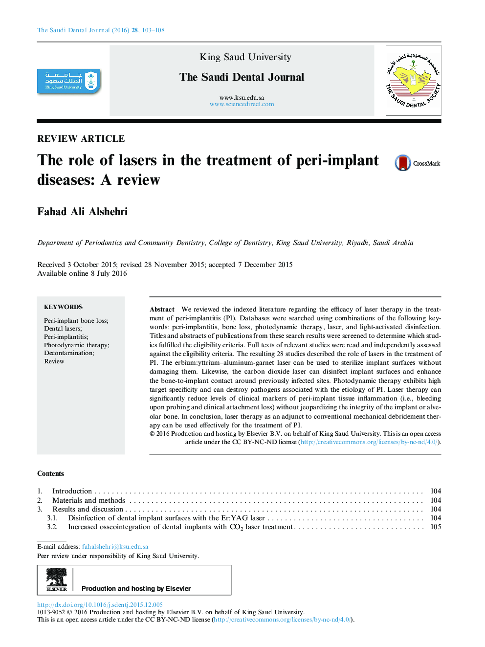 The role of lasers in the treatment of peri-implant diseases: A review 