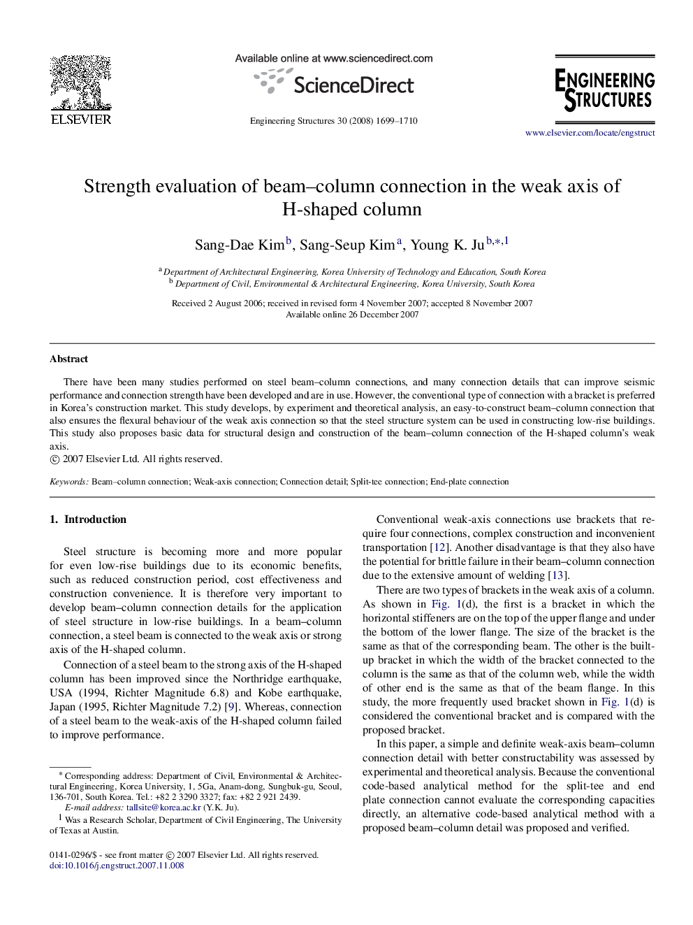 Strength evaluation of beam–column connection in the weak axis of H-shaped column