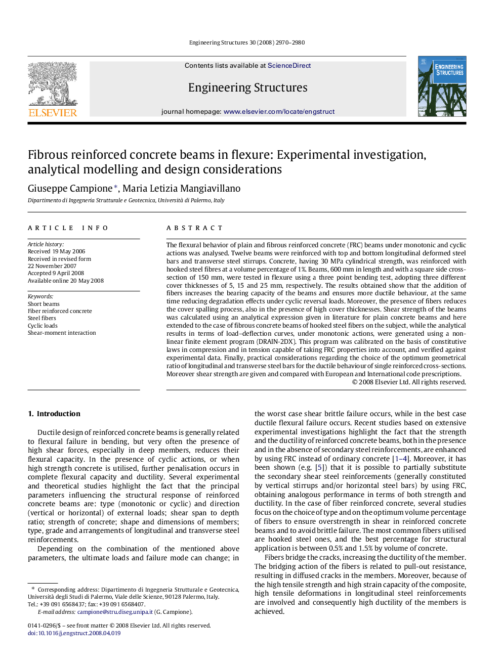 Fibrous reinforced concrete beams in flexure: Experimental investigation, analytical modelling and design considerations