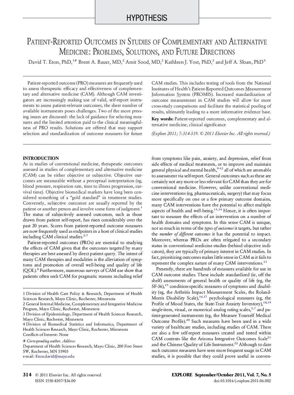 Patient-Reported Outcomes in Studies of Complementary and Alternative Medicine: Problems, Solutions, and Future Directions 