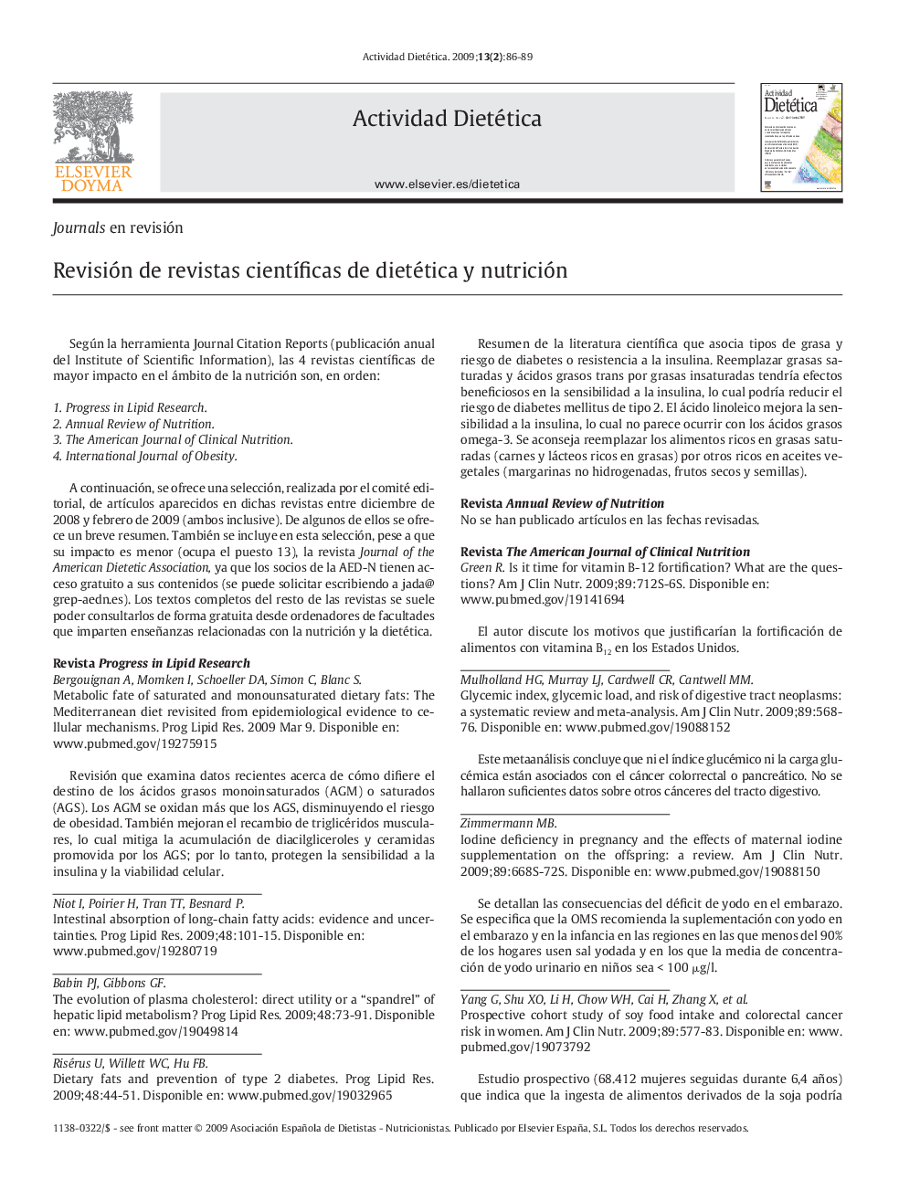 عکس صفحه اول مقاله: Revisión de revistas cientÃficas de dietética y nutrición Revisión de revistas cientÃficas de dietética y nutrición