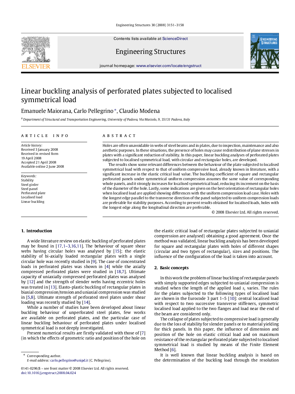 Linear buckling analysis of perforated plates subjected to localised symmetrical load