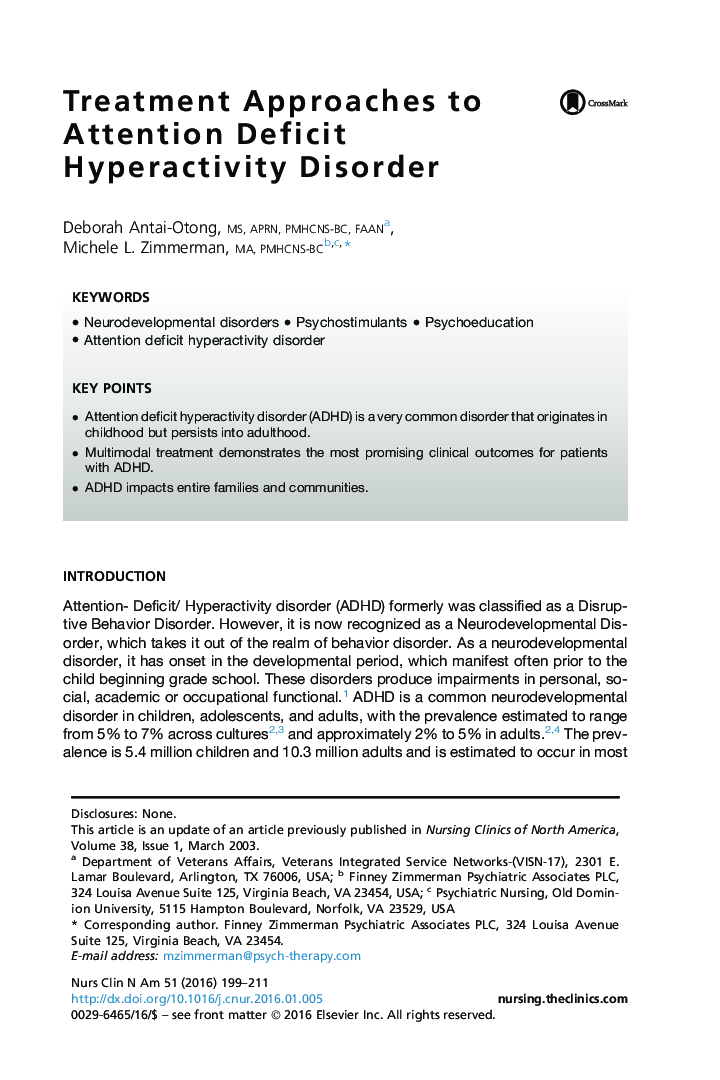 Treatment Approaches to Attention Deficit Hyperactivity Disorder