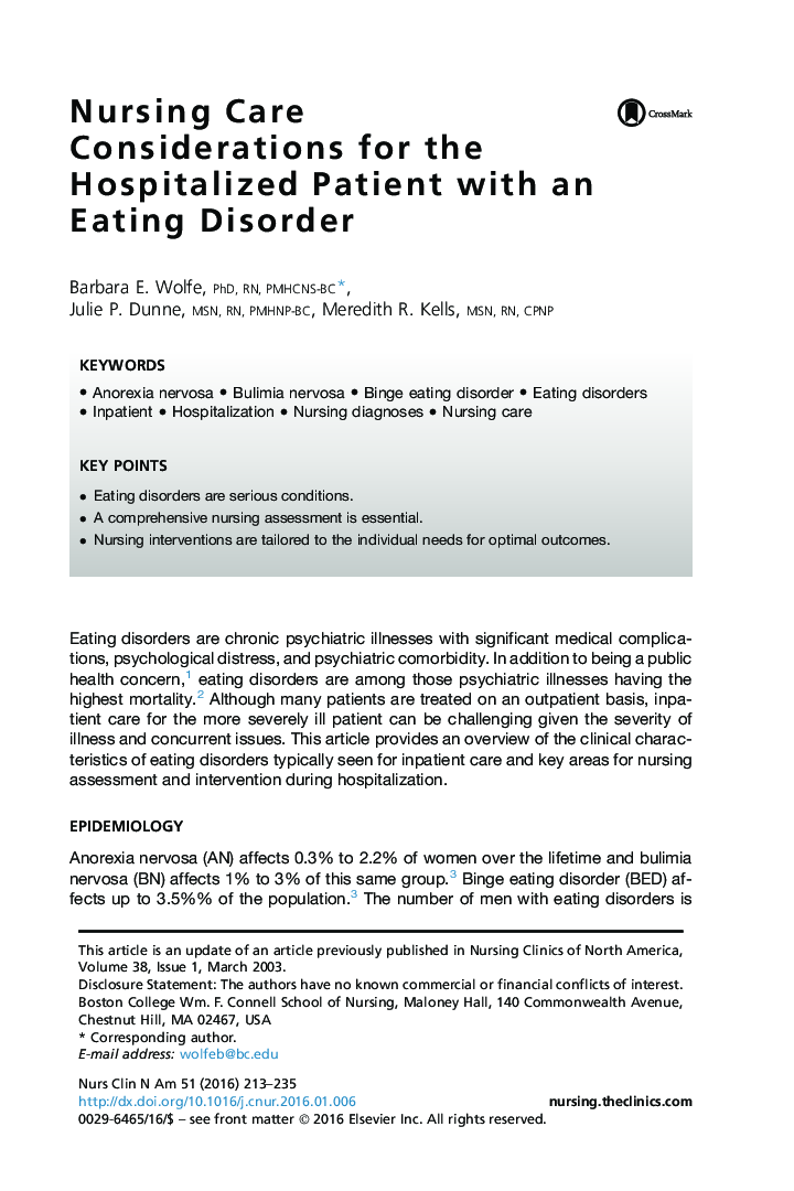 Nursing Care Considerations for the Hospitalized Patient with an Eating Disorder