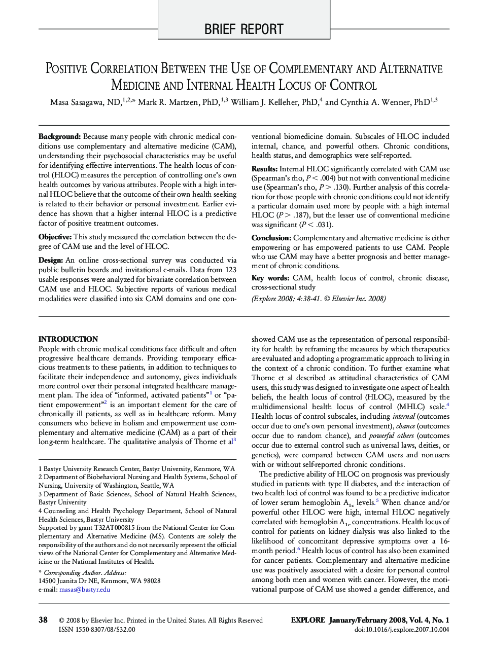 Positive Correlation Between the Use of Complementary and Alternative Medicine and Internal Health Locus of Control 