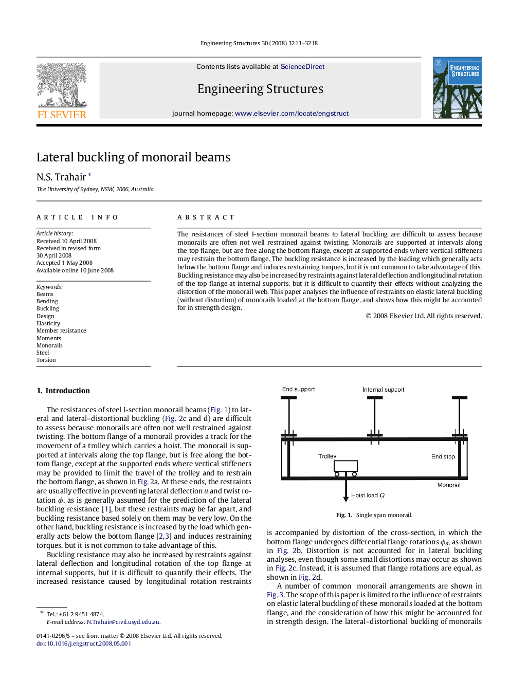 Lateral buckling of monorail beams