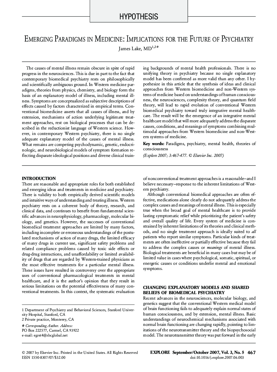 Emerging Paradigms in Medicine: Implications for the Future of Psychiatry