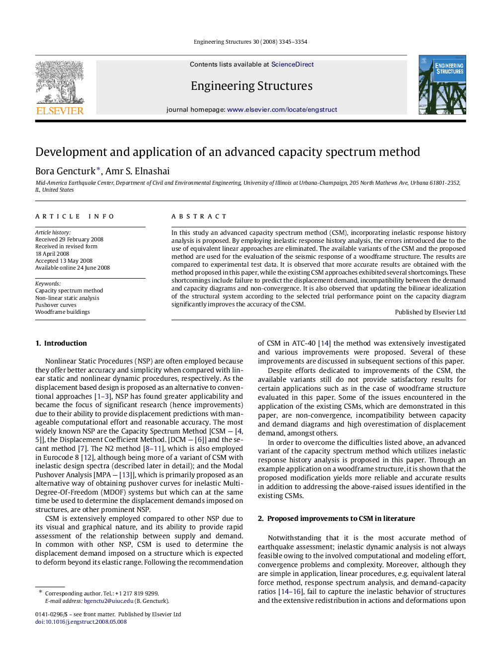 Development and application of an advanced capacity spectrum method