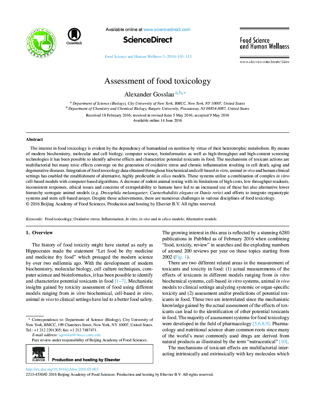 Assessment of food toxicology 