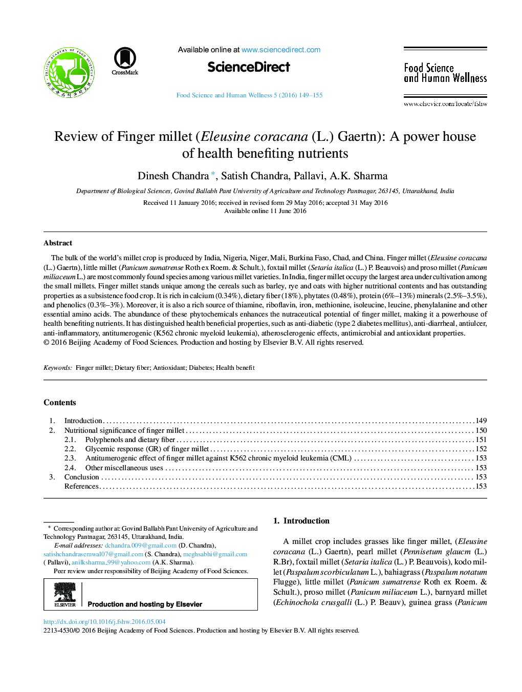 عکس صفحه اول مقاله: Review of Finger millet (Eleusine coracana (L.) Gaertn): A power house of health benefiting nutrients Review of Finger millet (Eleusine coracana (L.) Gaertn): A power house of health benefiting nutrients