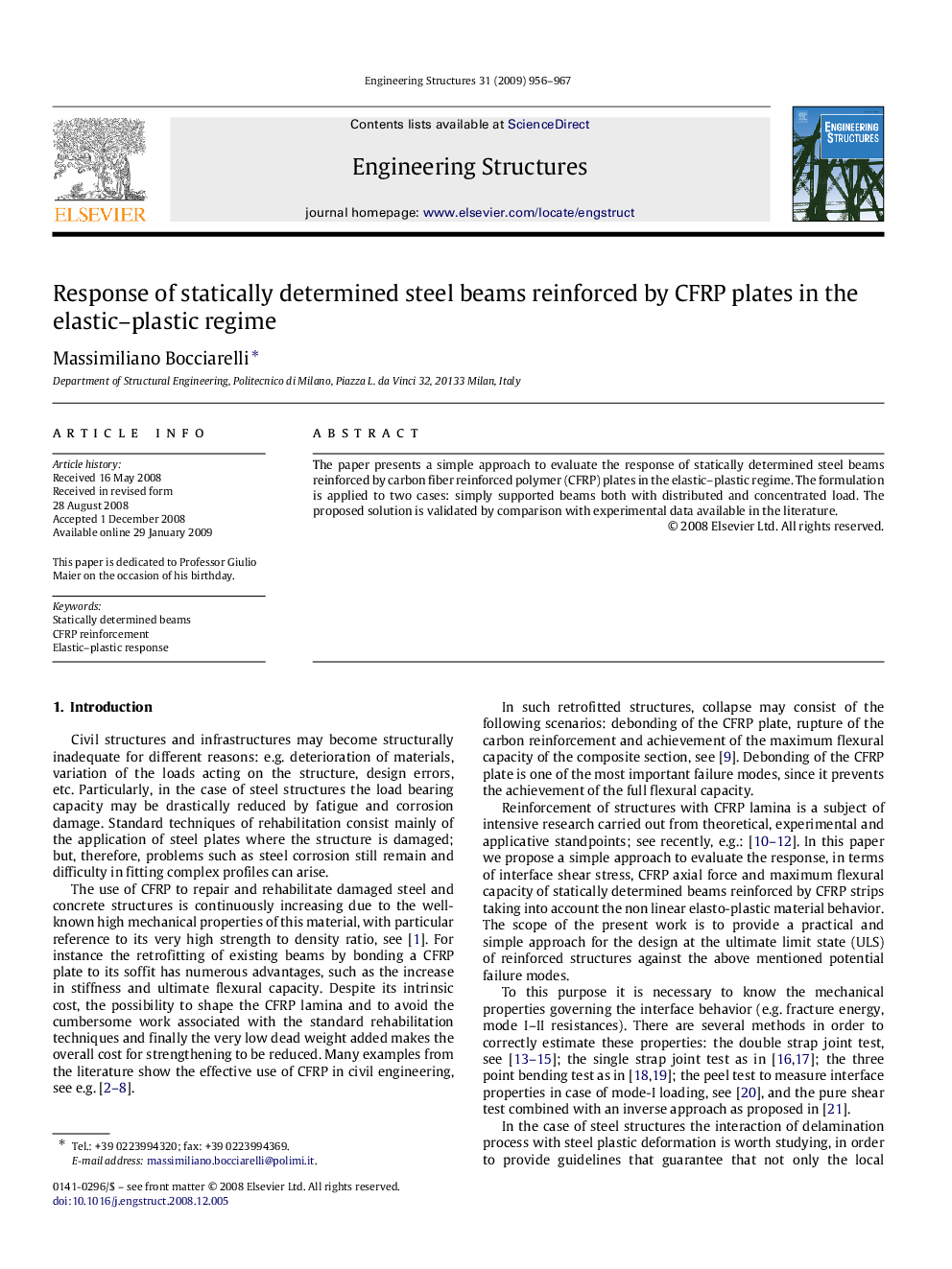 Response of statically determined steel beams reinforced by CFRP plates in the elastic–plastic regime