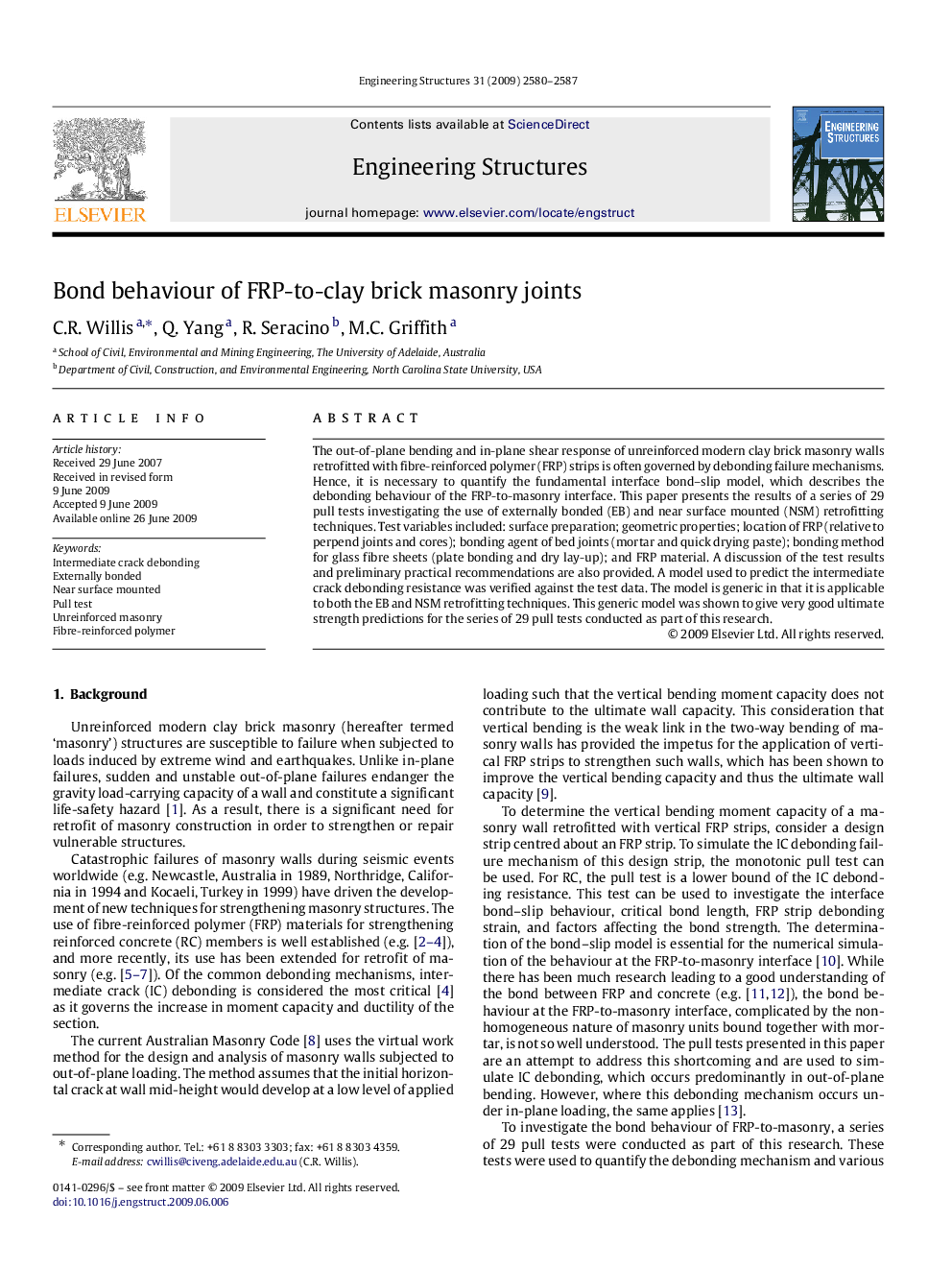 Bond behaviour of FRP-to-clay brick masonry joints