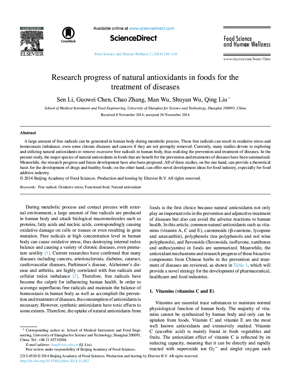 Research progress of natural antioxidants in foods for the treatment of diseases 