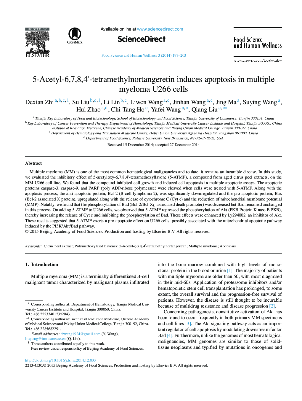 5-Acetyl-6,7,8,4′-tetramethylnortangeretin induces apoptosis in multiple myeloma U266 cells 