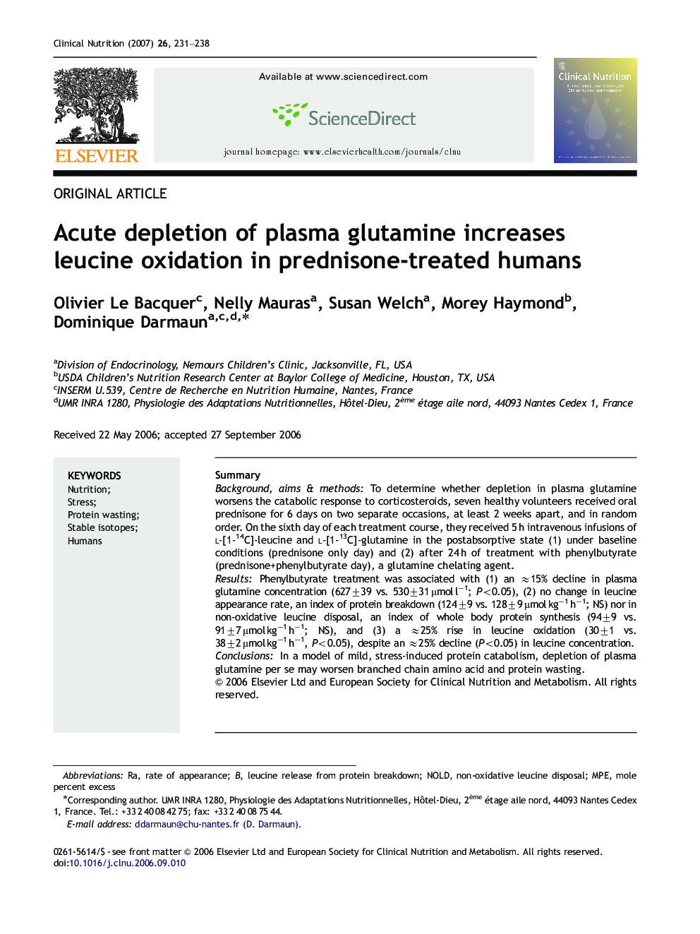 Acute depletion of plasma glutamine increases leucine oxidation in prednisone-treated humans