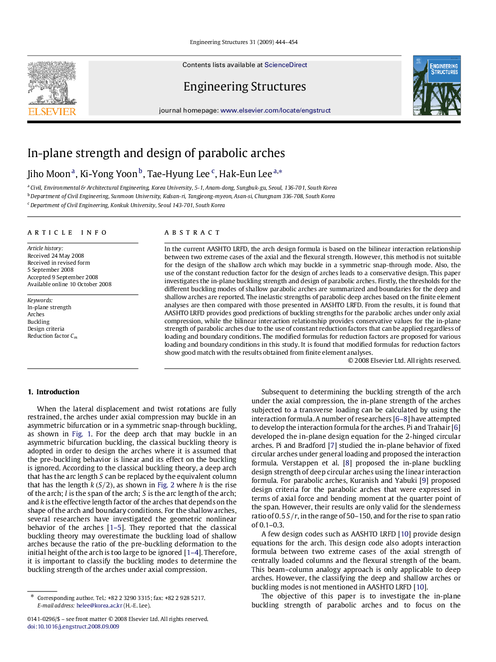 In-plane strength and design of parabolic arches