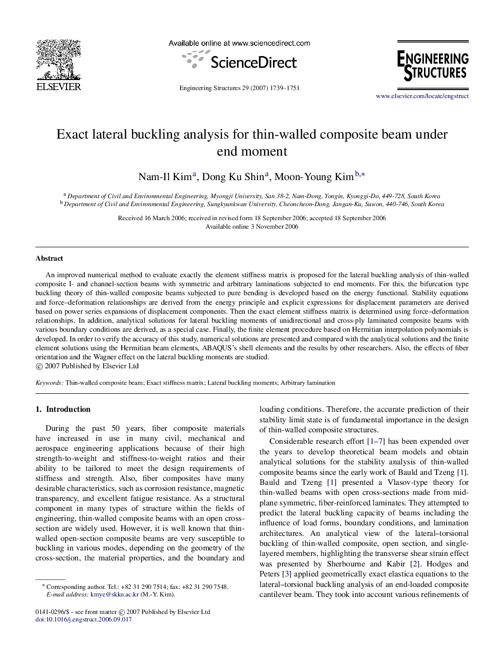 Exact lateral buckling analysis for thin-walled composite beam under end moment