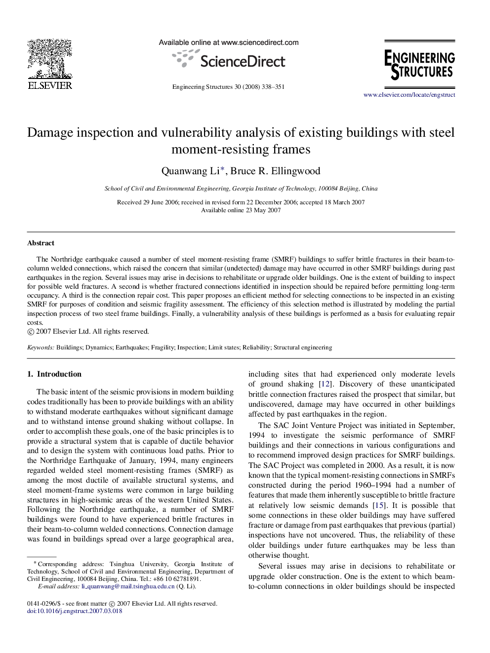 Damage inspection and vulnerability analysis of existing buildings with steel moment-resisting frames